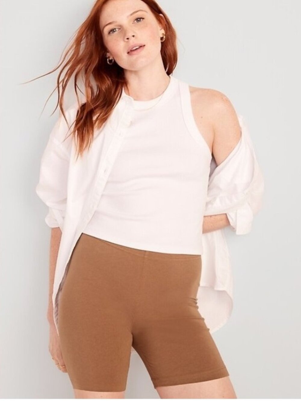 OLD NAVY Women's High Waisted Jersey Biker Shorts Cycling 6 inch inseam Taupe
